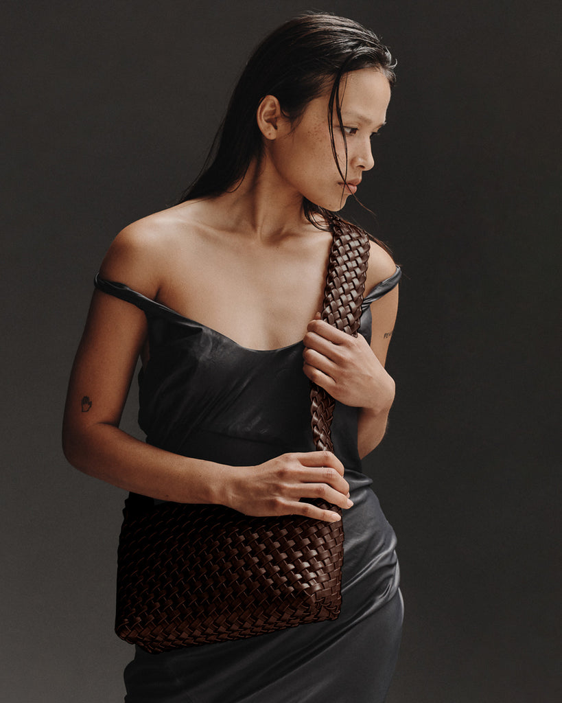 Luca Woven Crossbody Bag - Chocolate