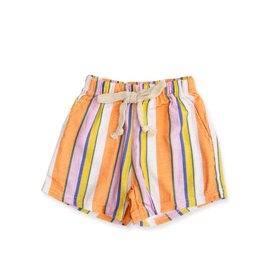 Linen Shorts - Pink & Orange Stripe