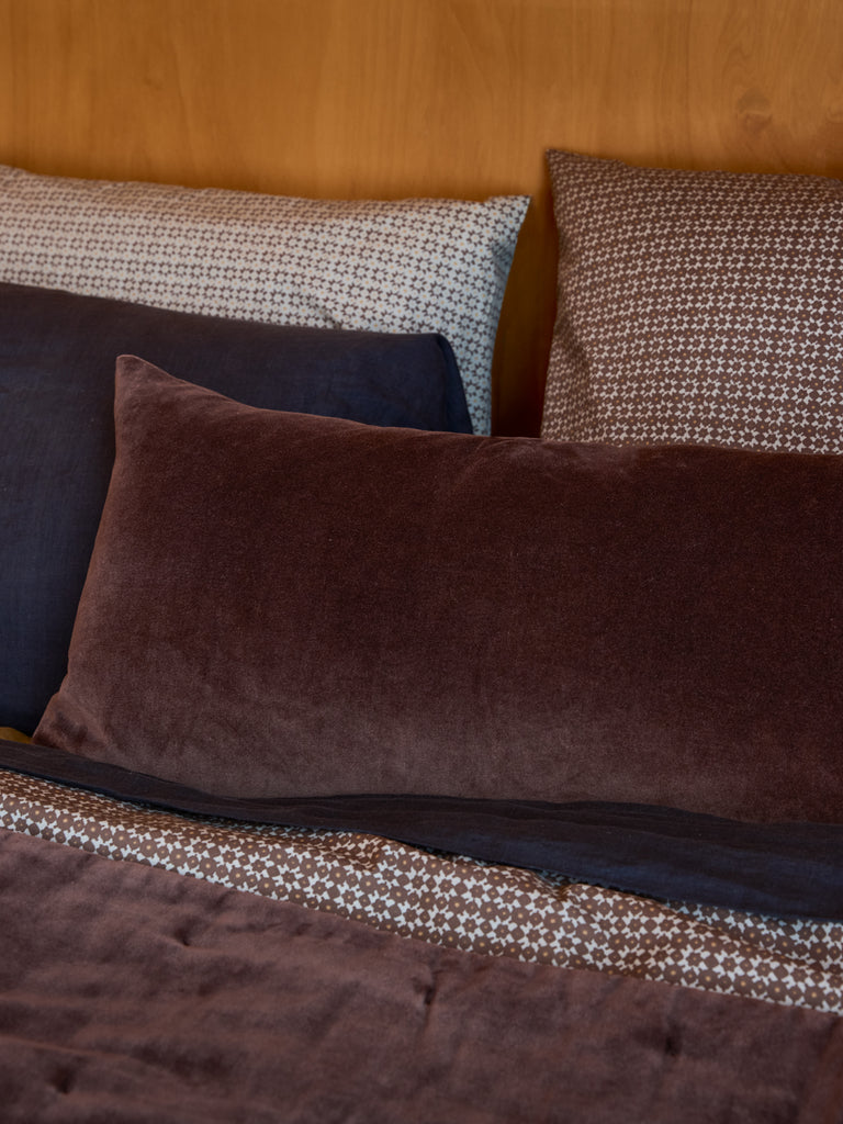 Cotton Velvet Lumbar Cushion - Henna