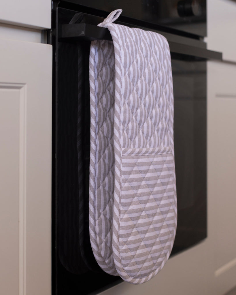 Double Oven Glove - Grey Classic Stripe