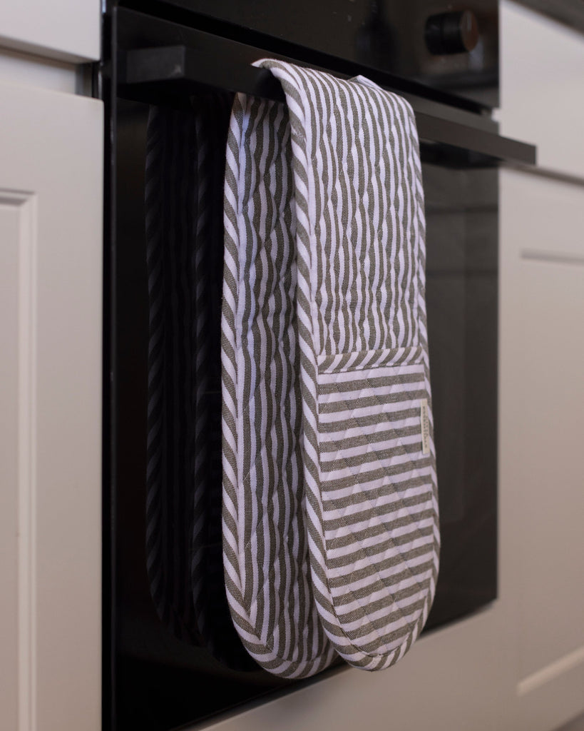 Double Oven Glove - Olive Classic Stripe