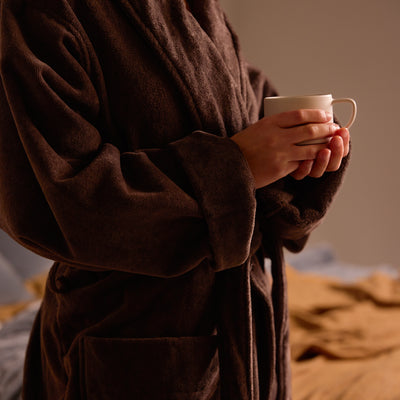 Unisex Velour Cotton Robe - Cocoa