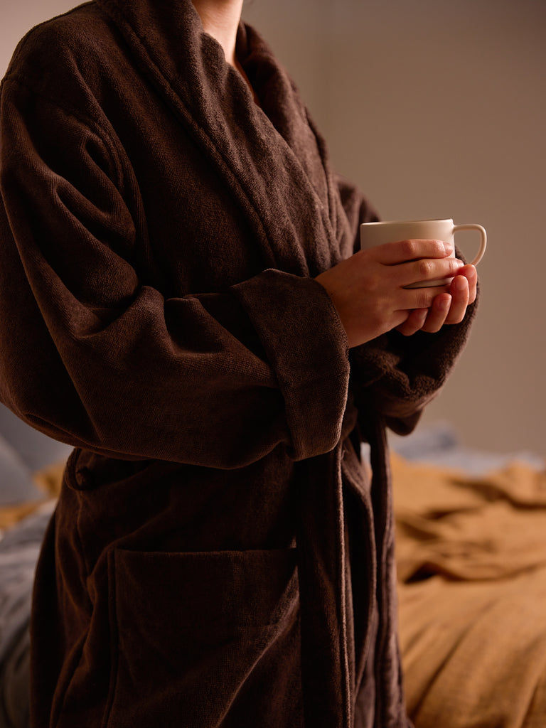 Unisex Velour Cotton Robe - Cocoa