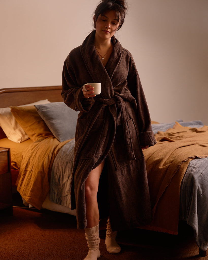 Unisex Velour Cotton Robe - Cocoa