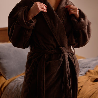 Unisex Velour Cotton Robe - Cocoa