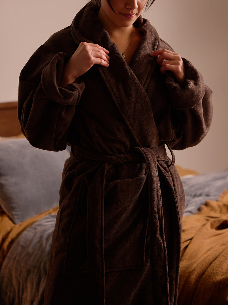 Unisex Velour Cotton Robe - Cocoa