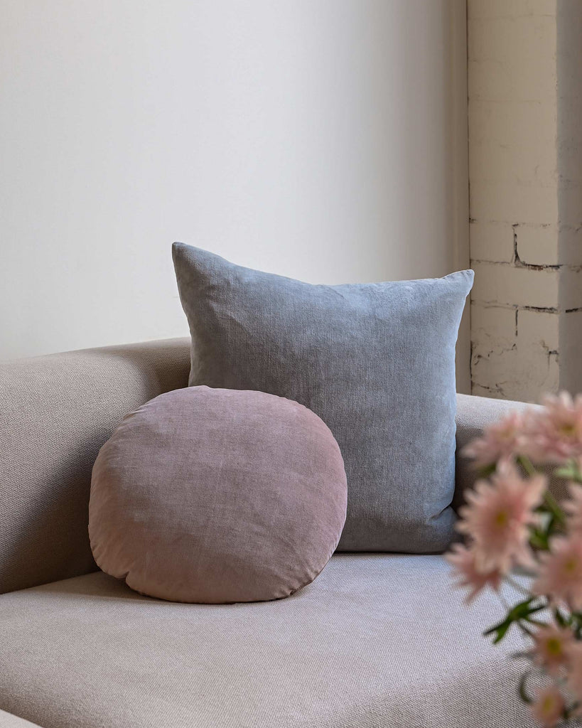 Cotton Velvet Round Cushion Cover - Pansy