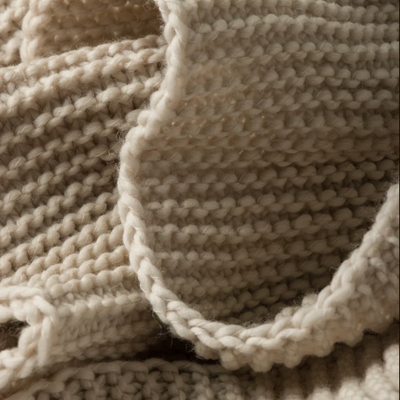Wool Purl Knit Throw - Bone