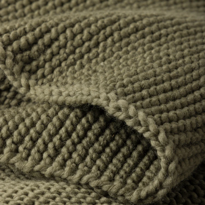 Wool Purl Knit Throw - Olive
