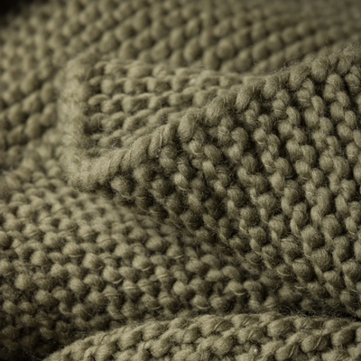 Wool Purl Knit Throw - Olive