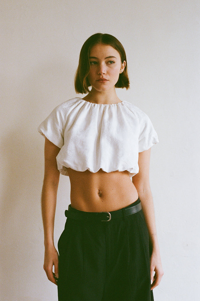 Esme Jacquard Puff Crop Top