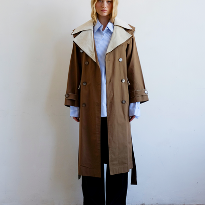 Double Layer Trench - Cream & Tan