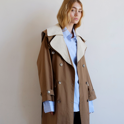 Double Layer Trench - Cream & Tan
