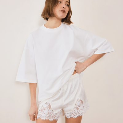 Evie Lace Jacquard Mini Shorts - White
