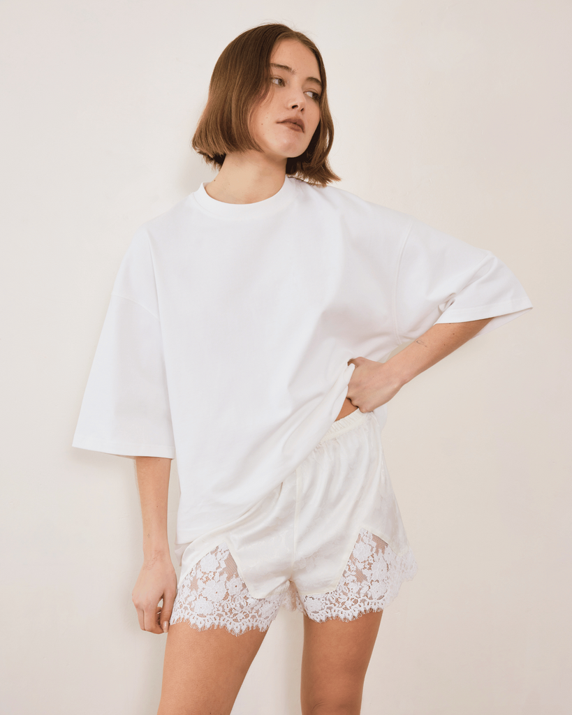 Evie Lace Jacquard Mini Shorts - White