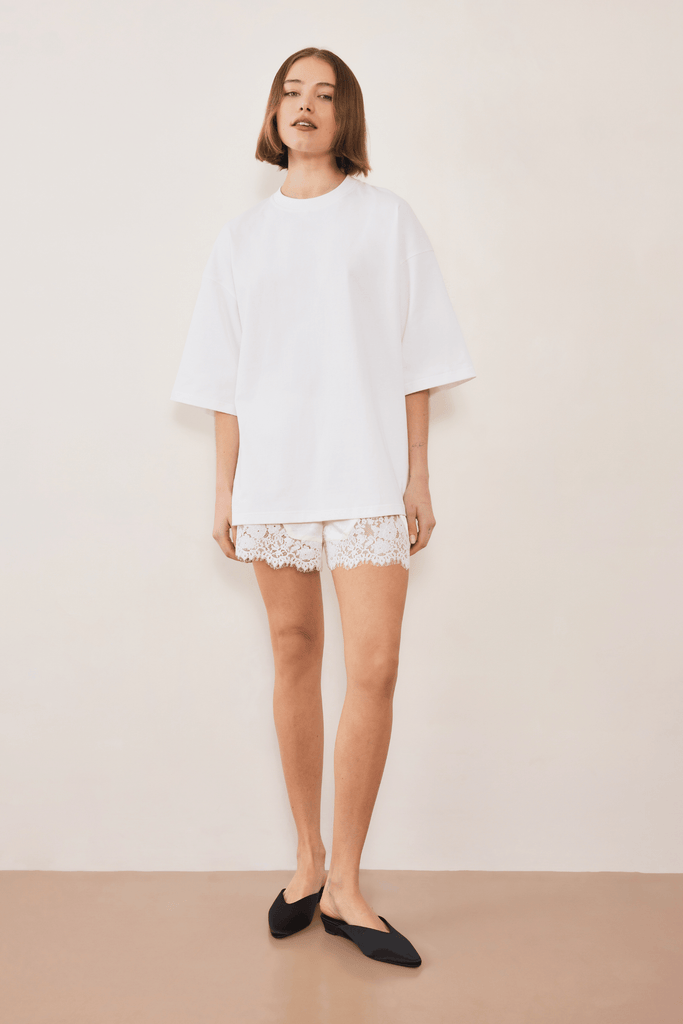 Evie Lace Jacquard Mini Shorts - White