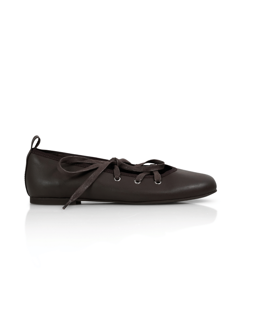 Lacey Leather Ballet Flat - Choc