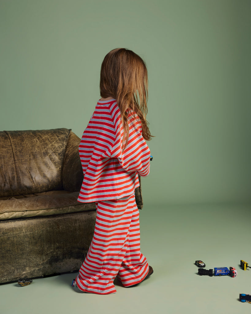 Terry 3/4 Sleeve Crew - Matchstick Stripe