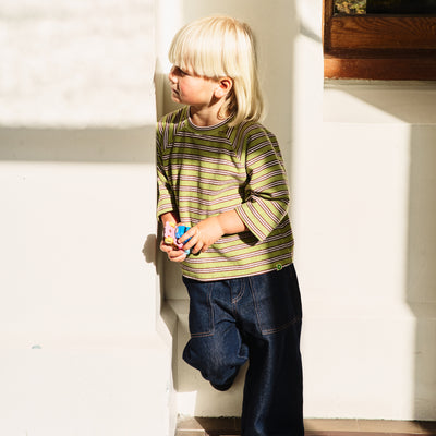 Terry 3/4 Sleeve Crew - Sprout Stripe
