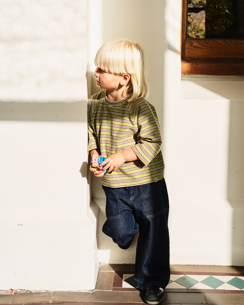Terry 3/4 Sleeve Crew - Sprout Stripe