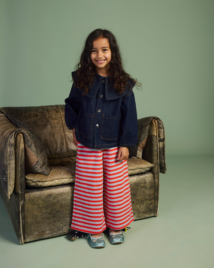 Terry Wide Leg Pants - Matchstick Stripe