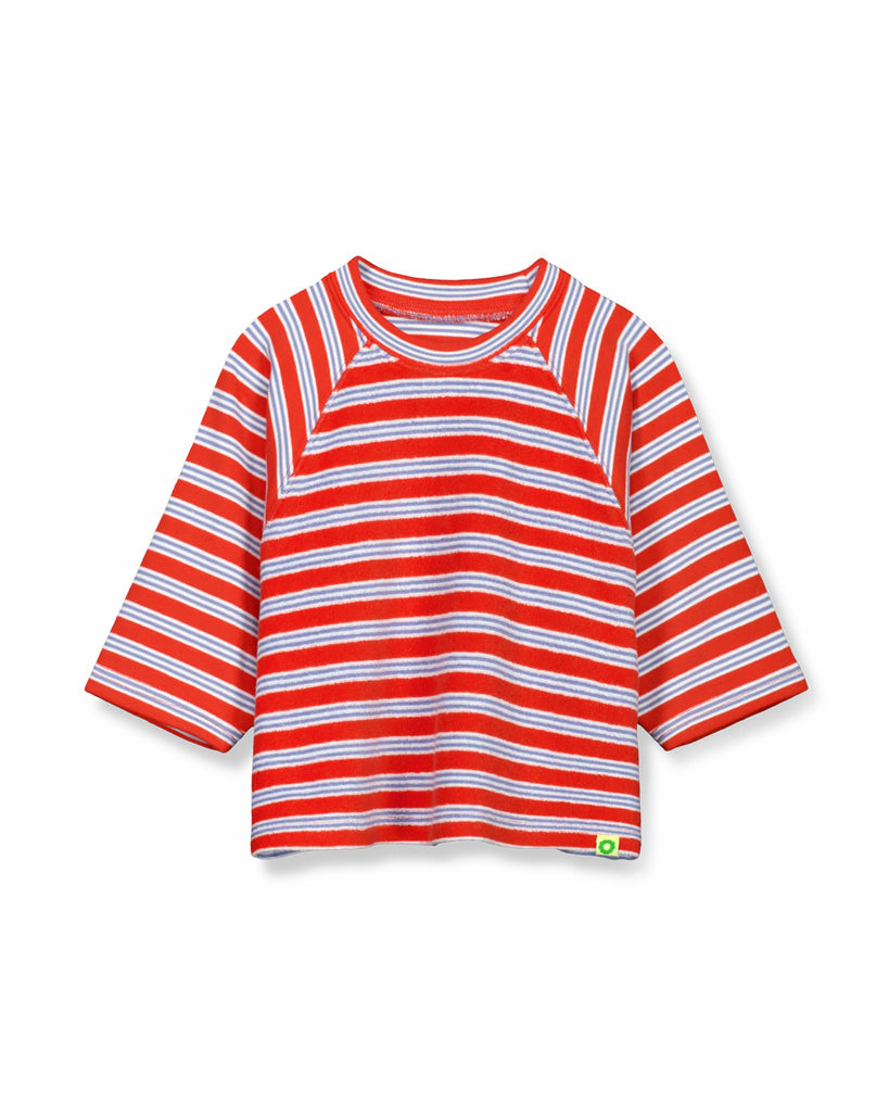 Terry 3/4 Sleeve Crew - Matchstick Stripe