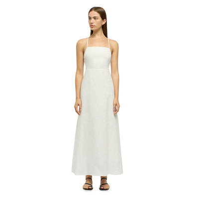 Coralie Linen Tie Midi Dress - White