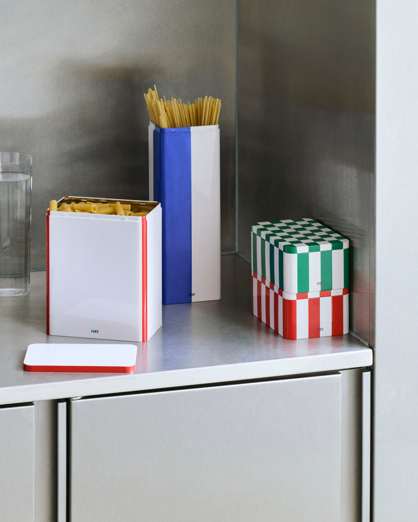 Large Tin Container - Red & White