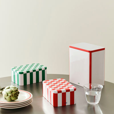 Large Tin Container - Red & White