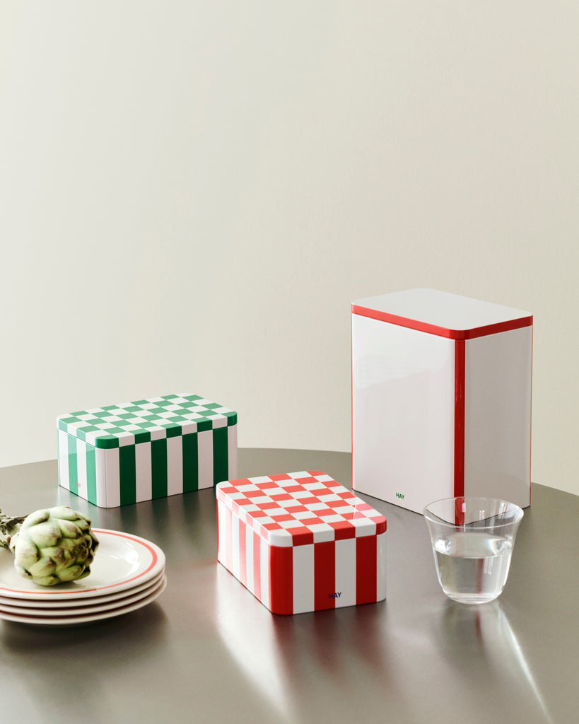 Large Tin Container - Red & White