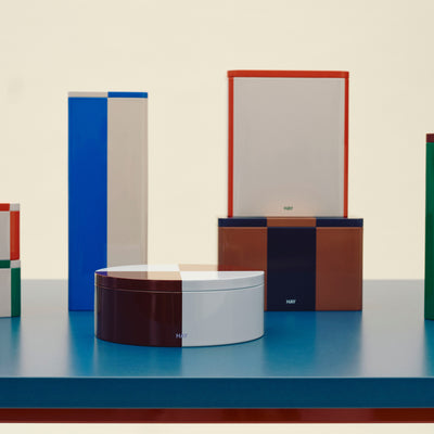 Round Tin Container - Blue & Burgundy