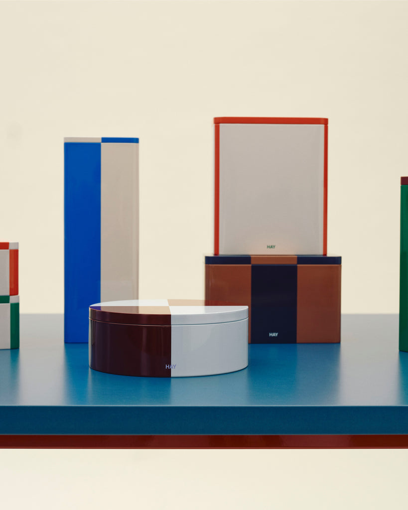 Round Tin Container - Blue & Burgundy