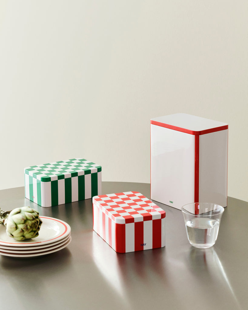 Small Tin Container - Green & White