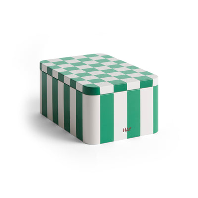 Small Tin Container - Green & White