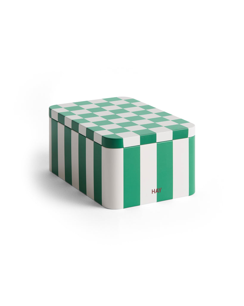 Small Tin Container - Green & White