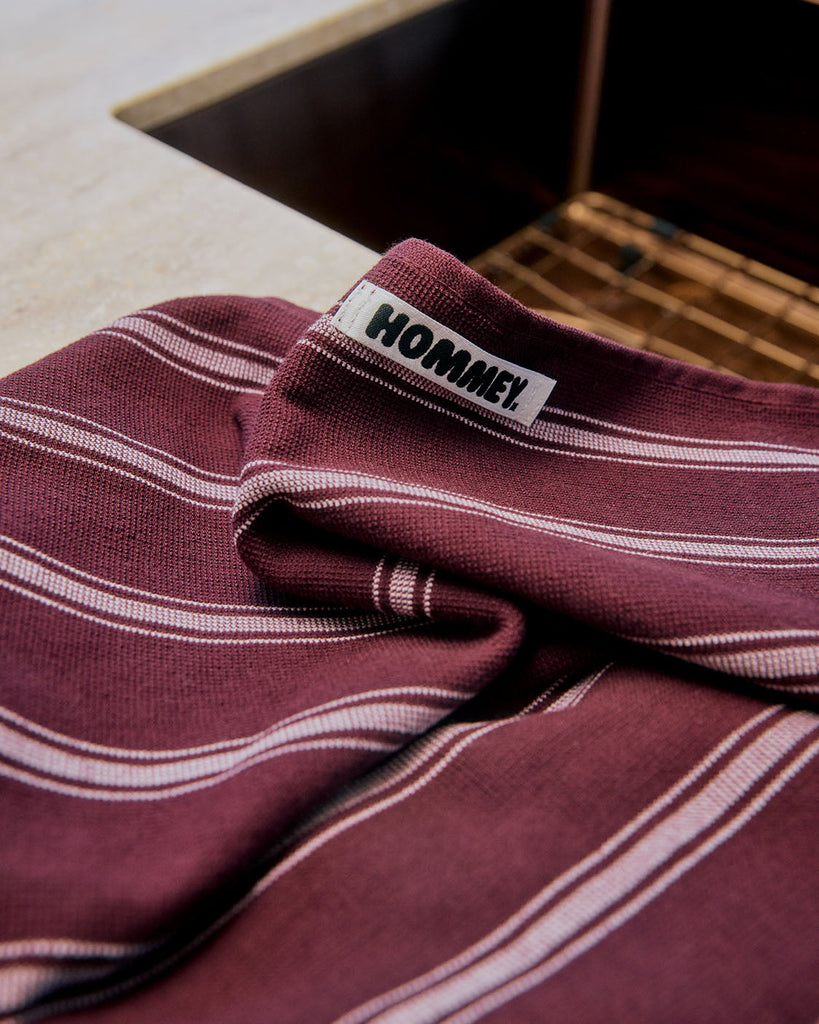 Pinstripe Tea Towel - Mulberry