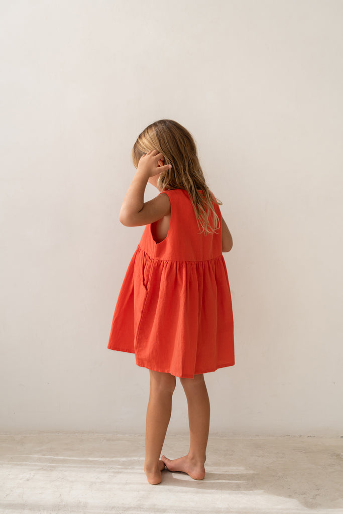 Della Pinafore Dress - Coral