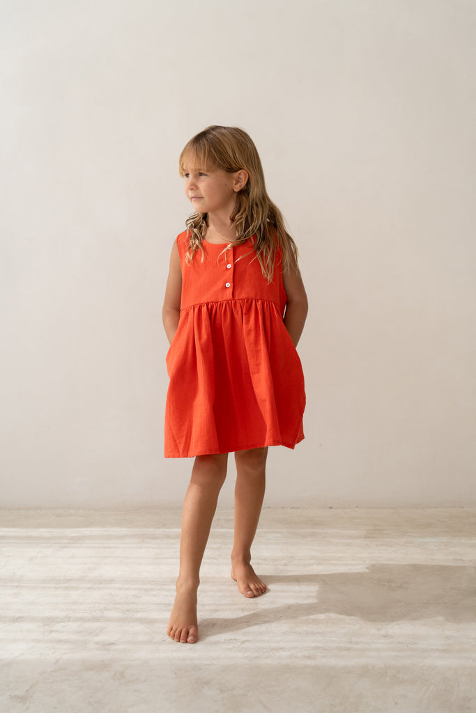 Della Pinafore Dress - Coral