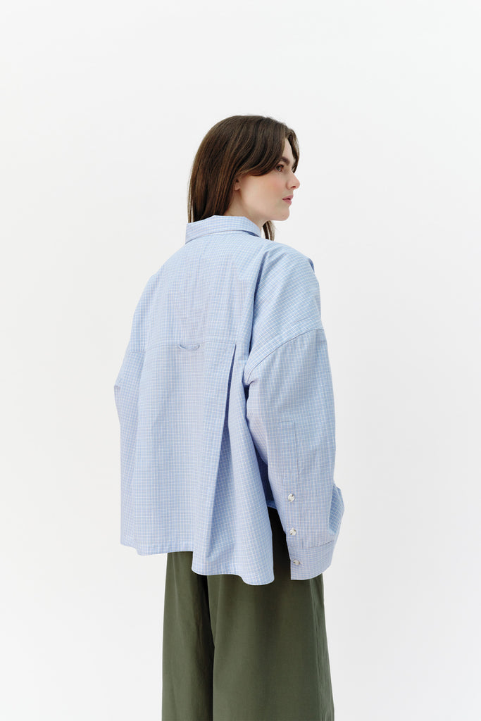 Cropped Viv Shirt - Blue Check