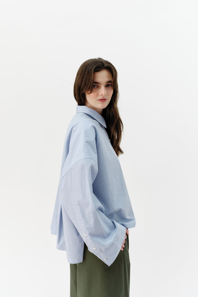 Cropped Viv Shirt - Blue Check