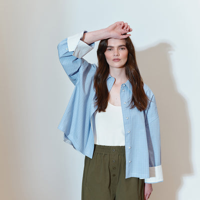 Cropped Viv Shirt - Blue Check