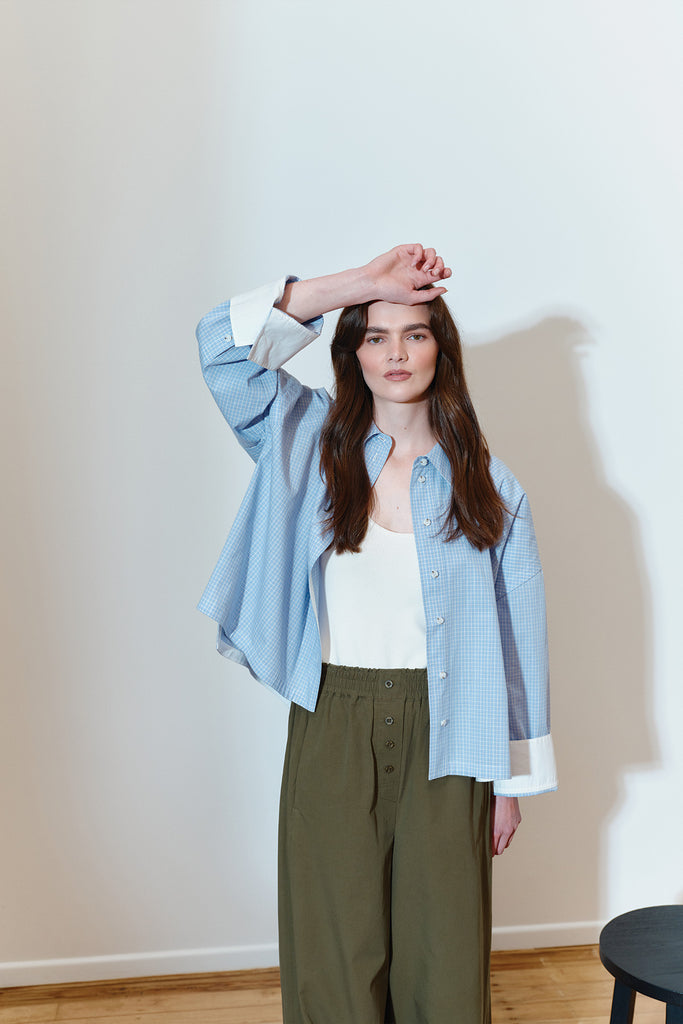 Cropped Viv Shirt - Blue Check