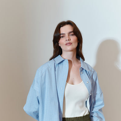 Cropped Viv Shirt - Blue Check