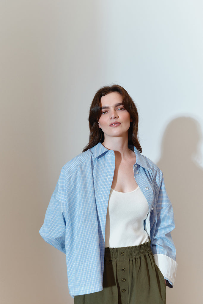 Cropped Viv Shirt - Blue Check