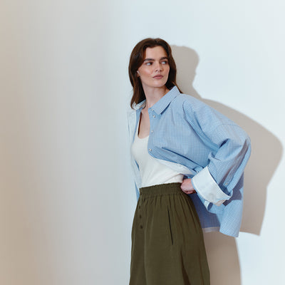 Cropped Viv Shirt - Blue Check