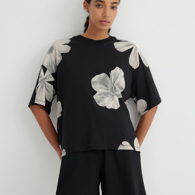 Oversized Boxy Tee - Monochrome Floral