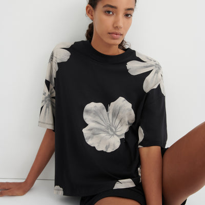 Oversized Boxy Tee - Monochrome Floral