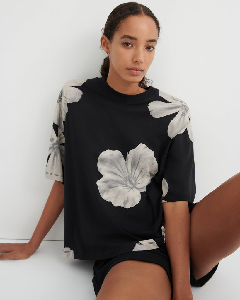 Oversized Boxy Tee - Monochrome Floral