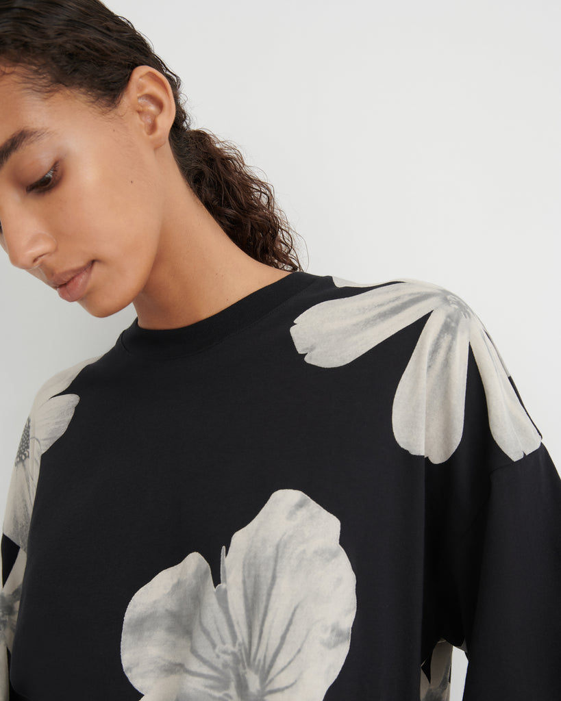 Oversized Boxy Tee - Monochrome Floral
