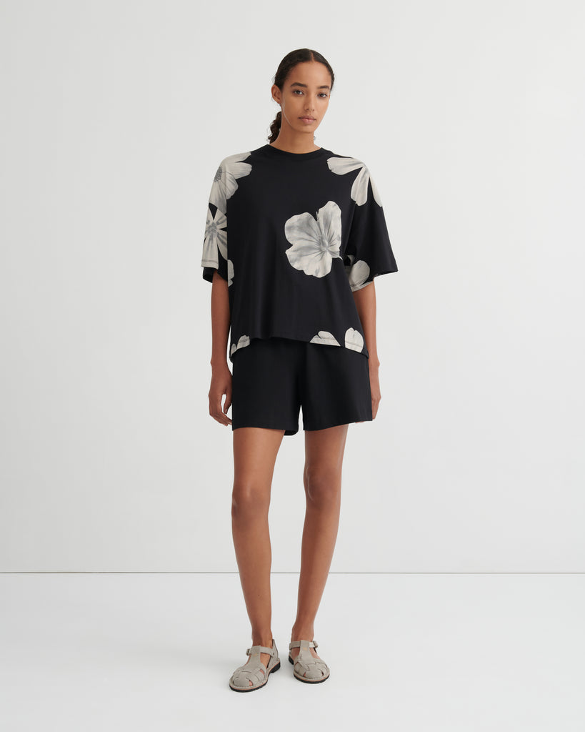Oversized Boxy Tee - Monochrome Floral